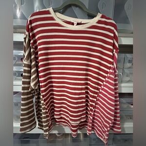 Peach Love Pink, Red, Brown and White Striped Sweater